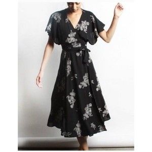 Elegant Black Floral Wrap Dress